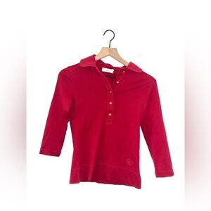 TORY BURCH Half Button Up Top 3/4 Sleeves Logo Buttons Size XS